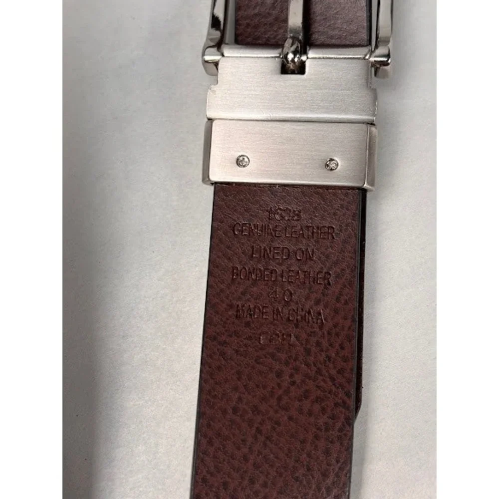 Mens Reversible Leather Belt Black Brown Silver Swivel Buckle Size 40 1633